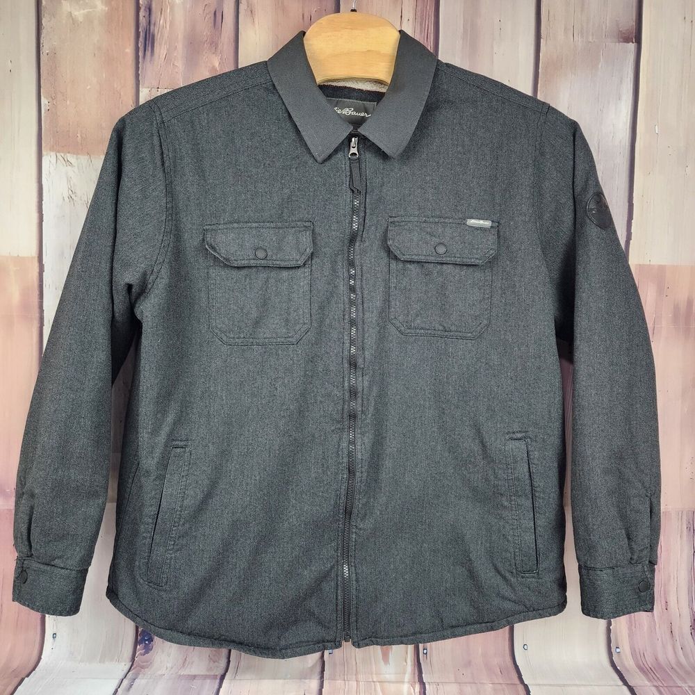 Eddie Bauer Outdoor Mens 2XL Zip Up Charcoal Faux Fur Lined Jacket Pockets‎ Warm - Picture 2 of 16